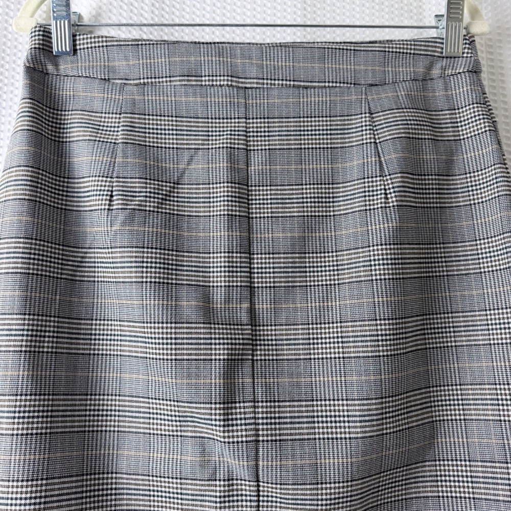 SOHO Apparel Ltd Skirt Womens Medium Gray Plaid Snap Button Midi Pencil Skirt - Picture 9 of 10